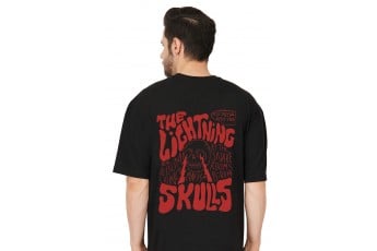 Black Premium cotton Lightning Skulls Oversize T-shirt