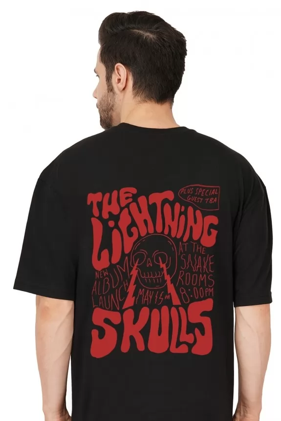 Black Premium cotton Lightning Skulls Oversize  T-shirt