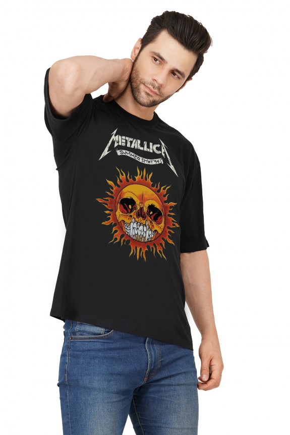  Premium Cotton Black  Oversize Metallica Graphic  T-shirt  