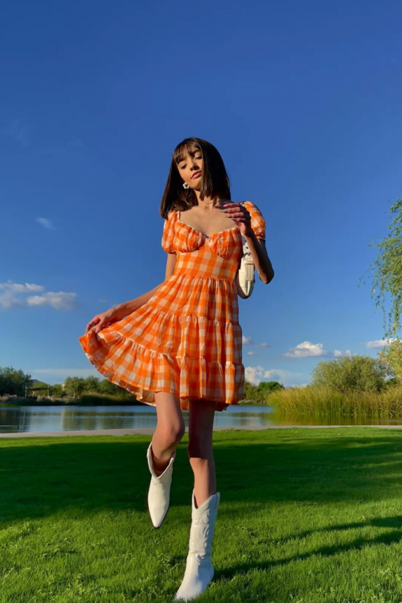 Orange Check Cute Dress