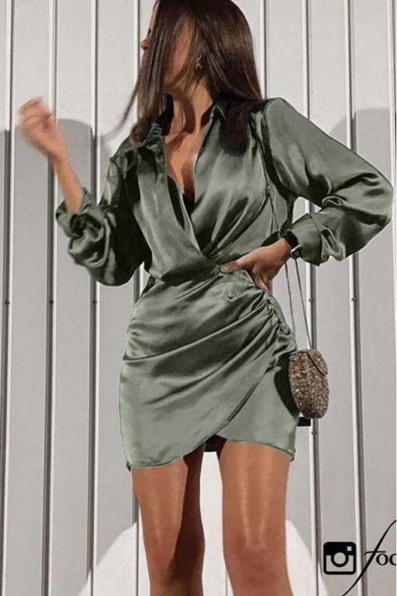 Green satin day out dress
