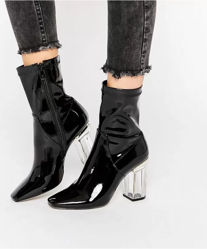 Patent black ankle boots