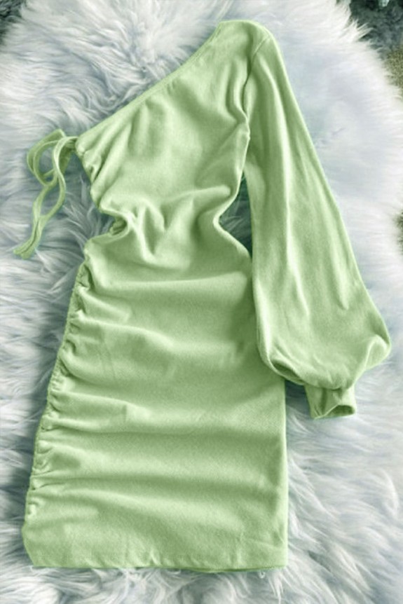 Green Drawstring One- Shoulder Bodycon Dress