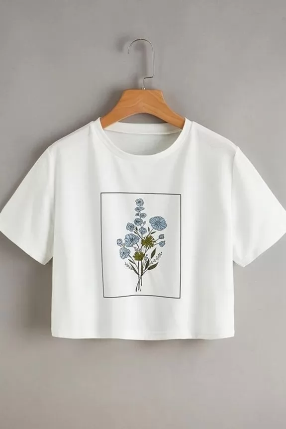 Bouquet white graphic crop t-shirt