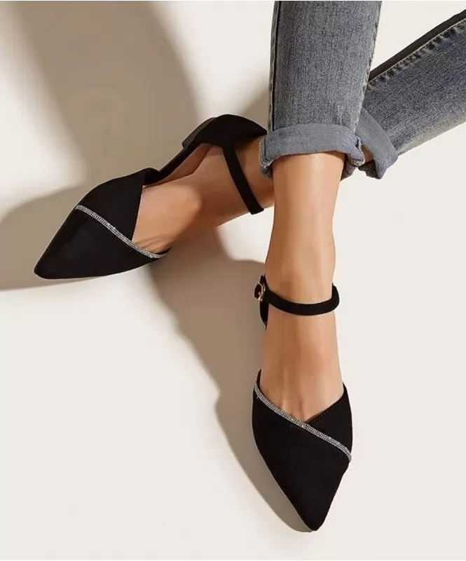 Shine in black suede flats