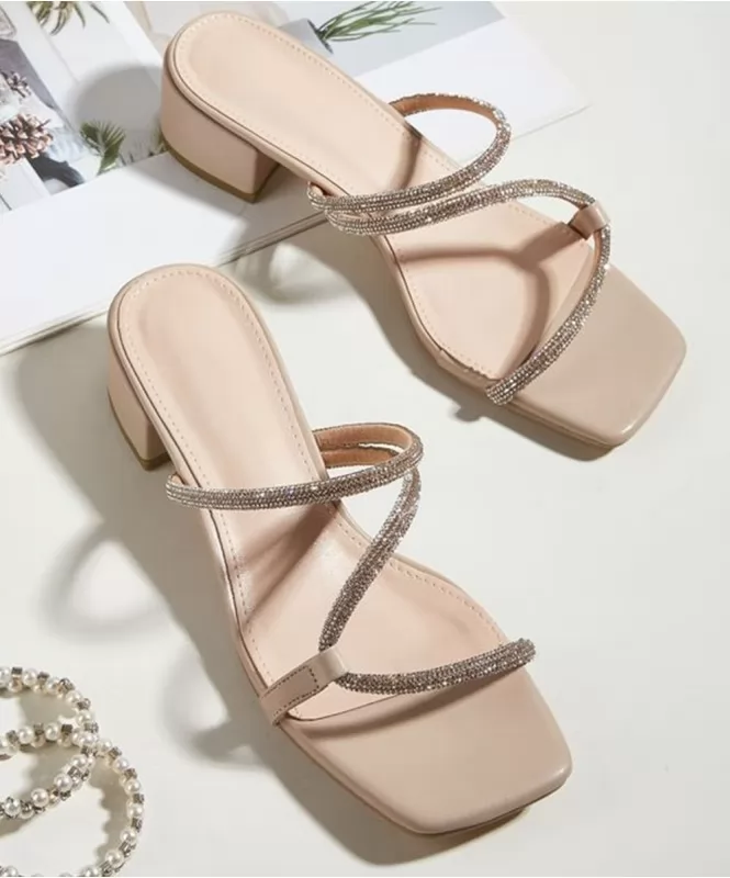 Nude shimmer block heel