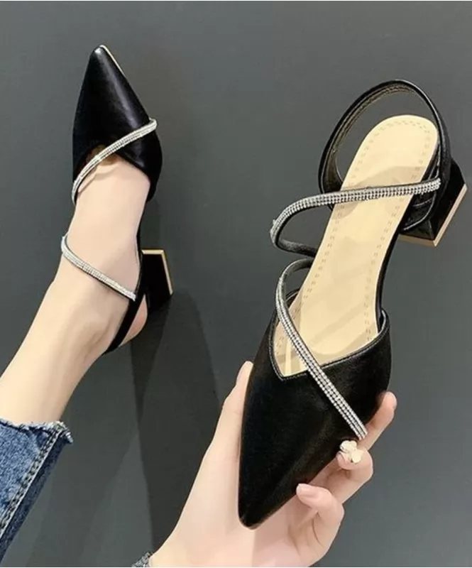 Black shimmer block heel