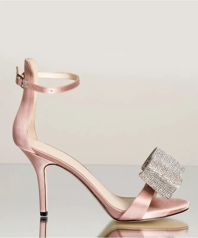 Blush pink shimmer bow satin heel