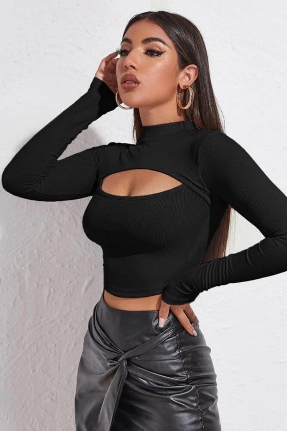 High neck cut out top 
