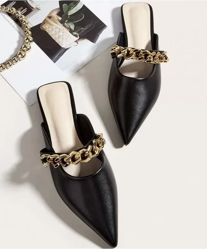 Black chain strap pointed mule