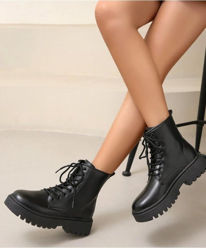 Chunky high ankle black boot