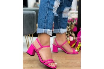 Pink strap block heel