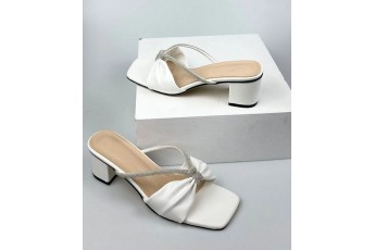 White bow shimmer heel