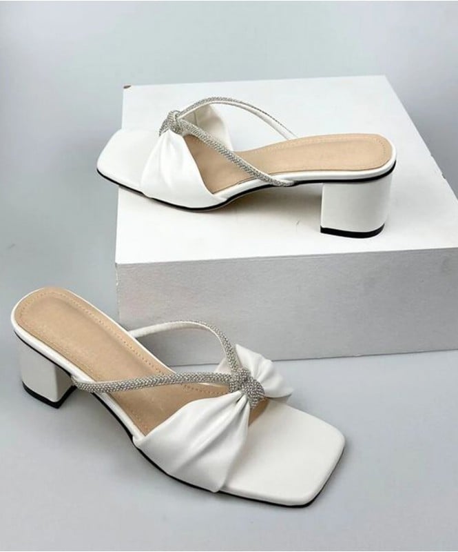 White bow shimmer heel