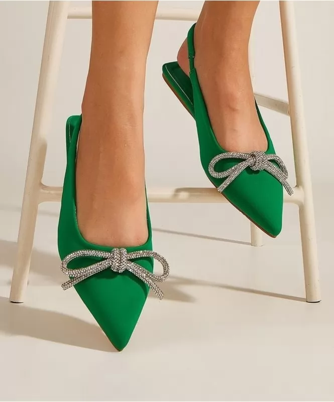 Green shimmer bow pointed mule