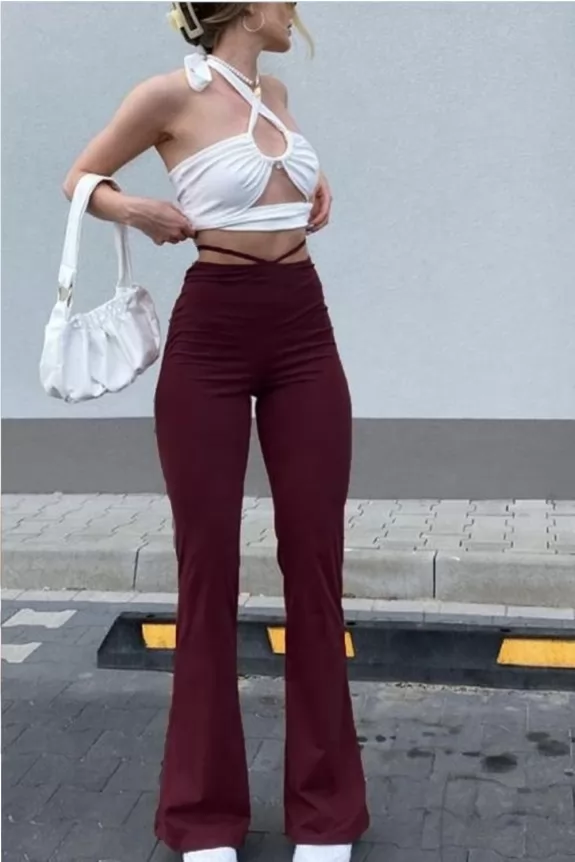 Set of 2: High Waist Skinny Flare Pants with Bralette Top