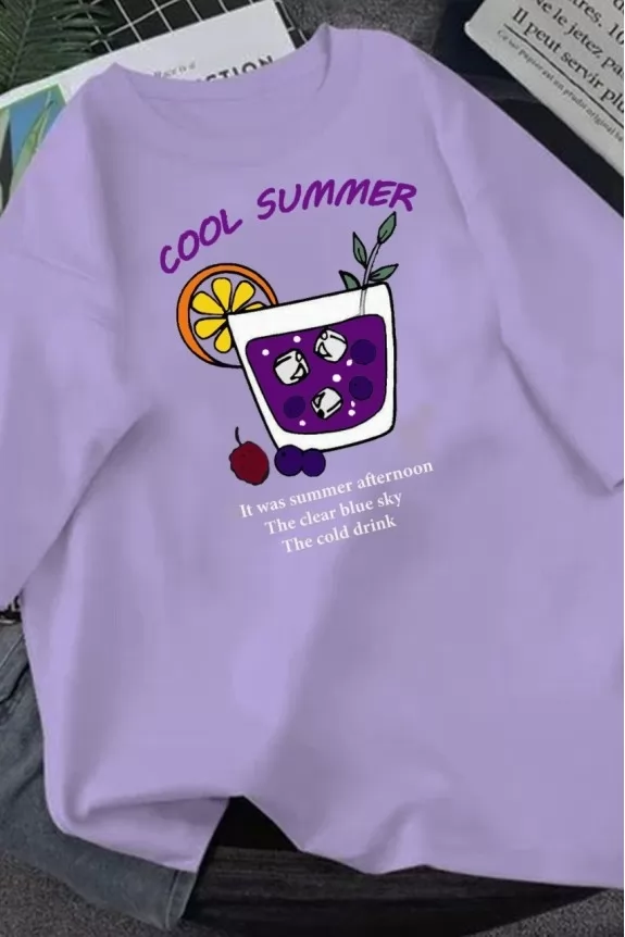 Plus Lavender over size print t shirt