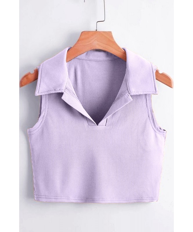 Plus Lavender sleeveless collar crop top