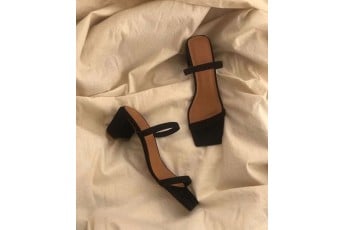 Black twin strap heel