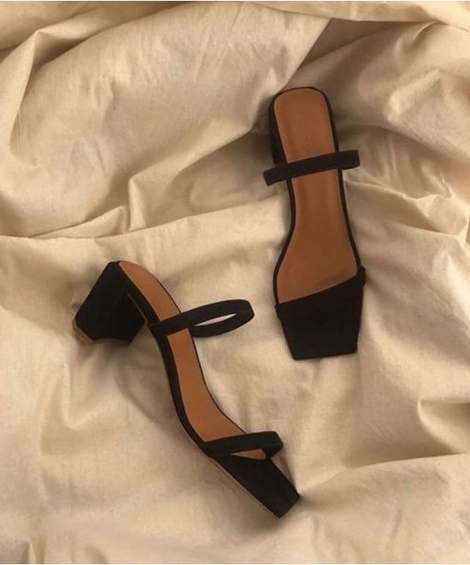 Black twin strap heel