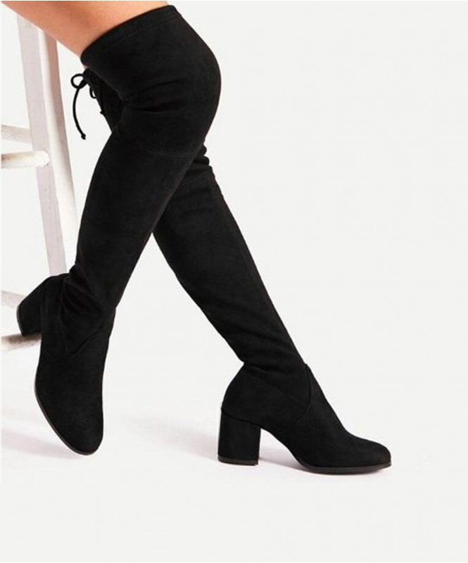 Meikoshoes camel pu cross strap hotsell block heel knee high boots