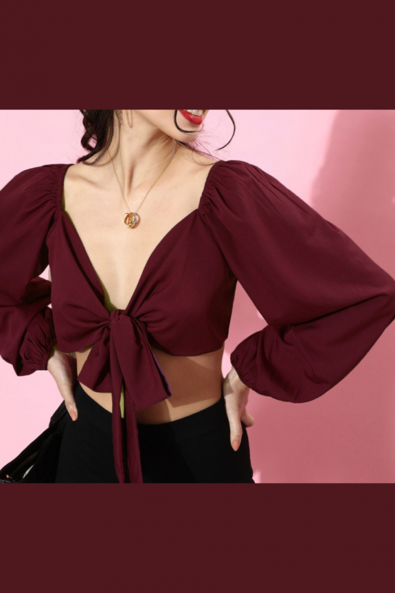 Magenta Crop Knotted Top