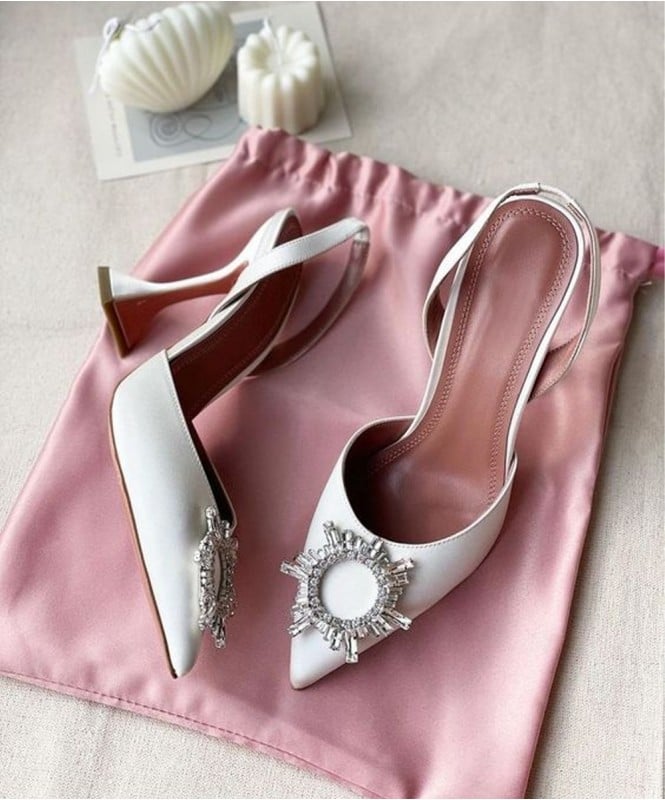 Embellished crystal white heels