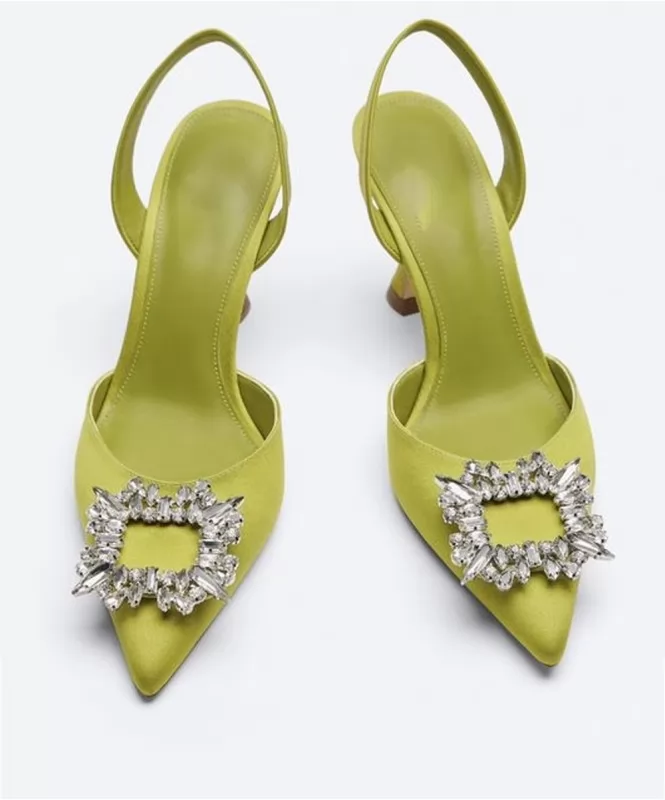 Sweet lime rhinestone heels