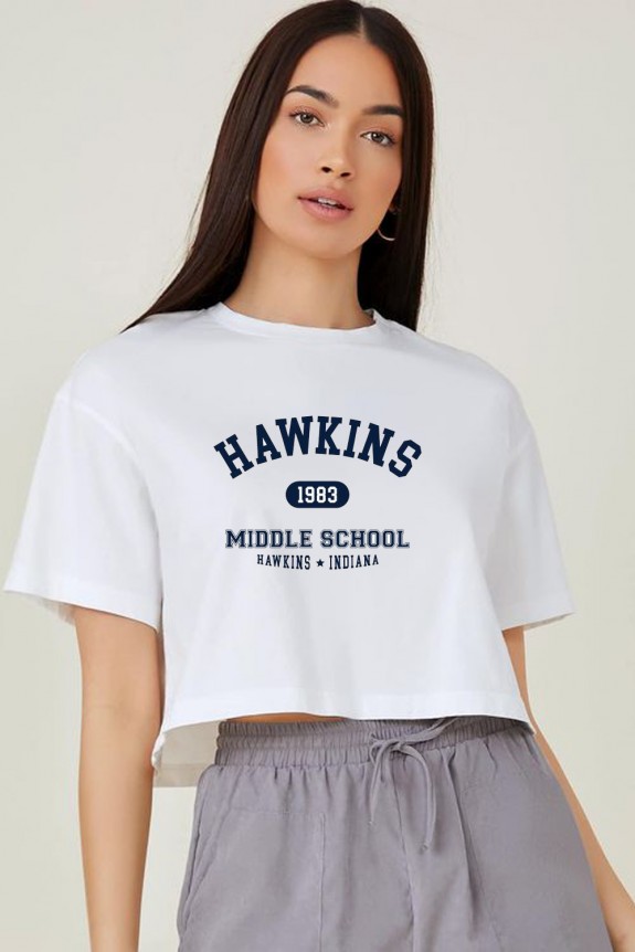 Hawkins white crop t-shirt