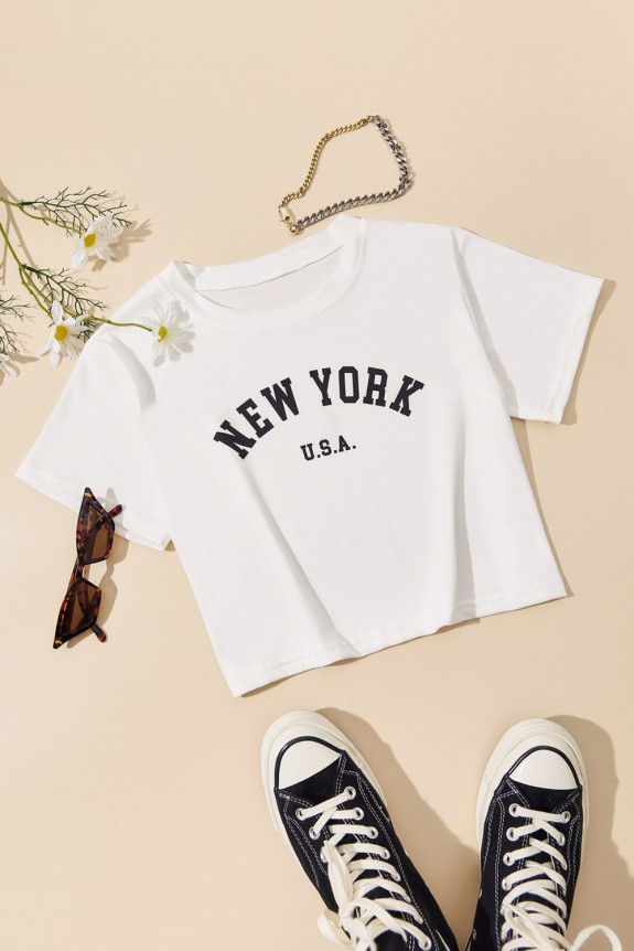 New York white crop tshirt