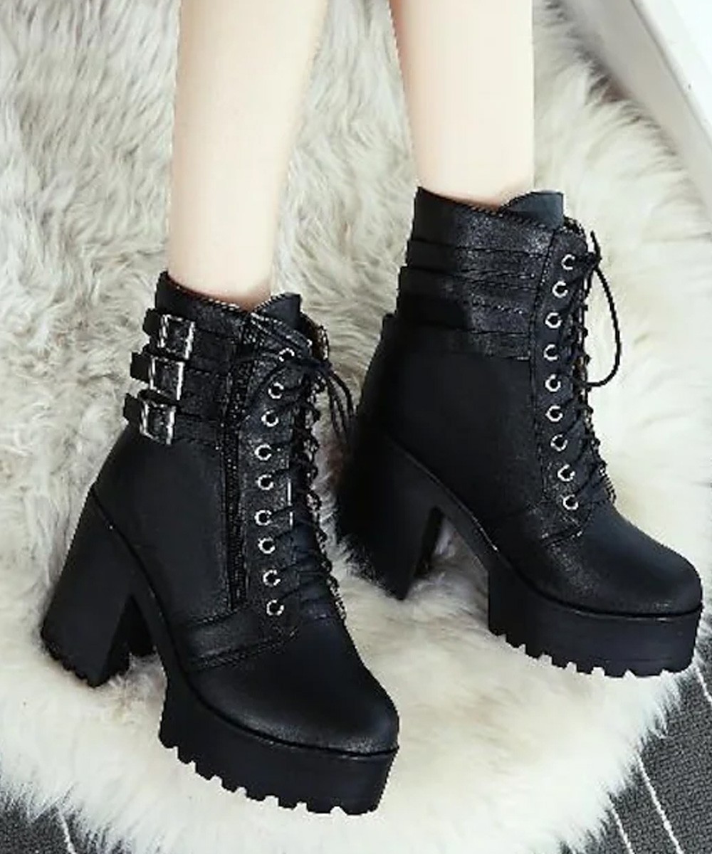 Black Buckle Detailed Boot Street Style Store Black Buckle Detailed Boot Street Style Store
