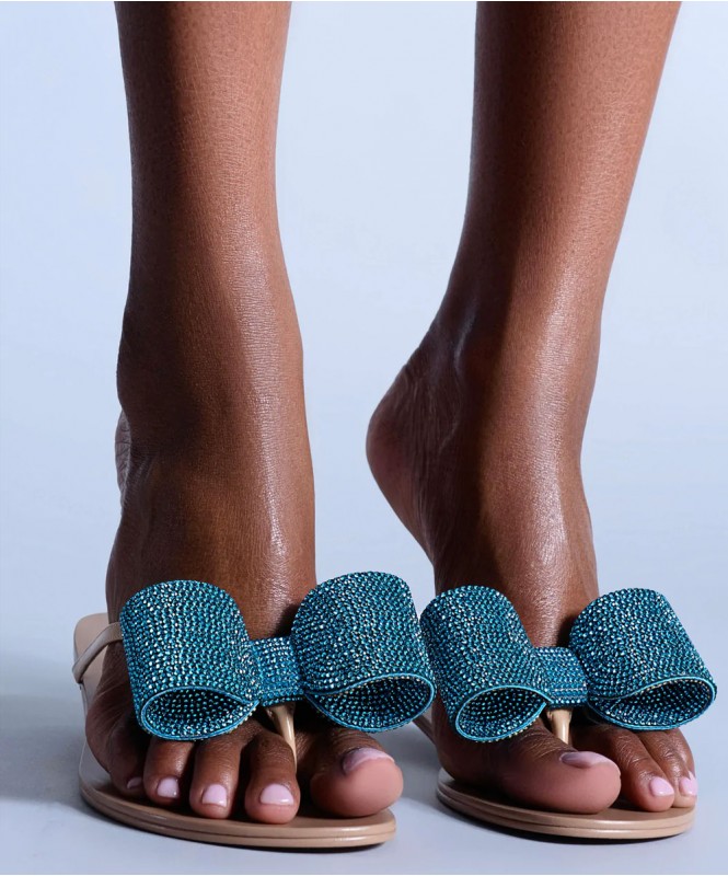 Blue beaded bow flat