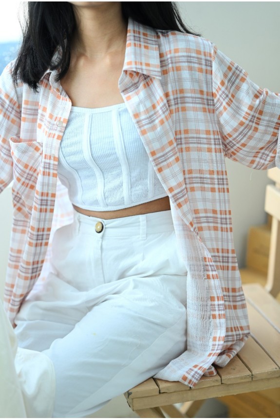 Orange Checked Casual Shirt