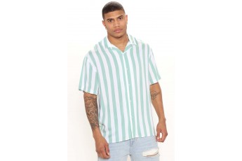  Green Vertical Striped Rayon Shirt