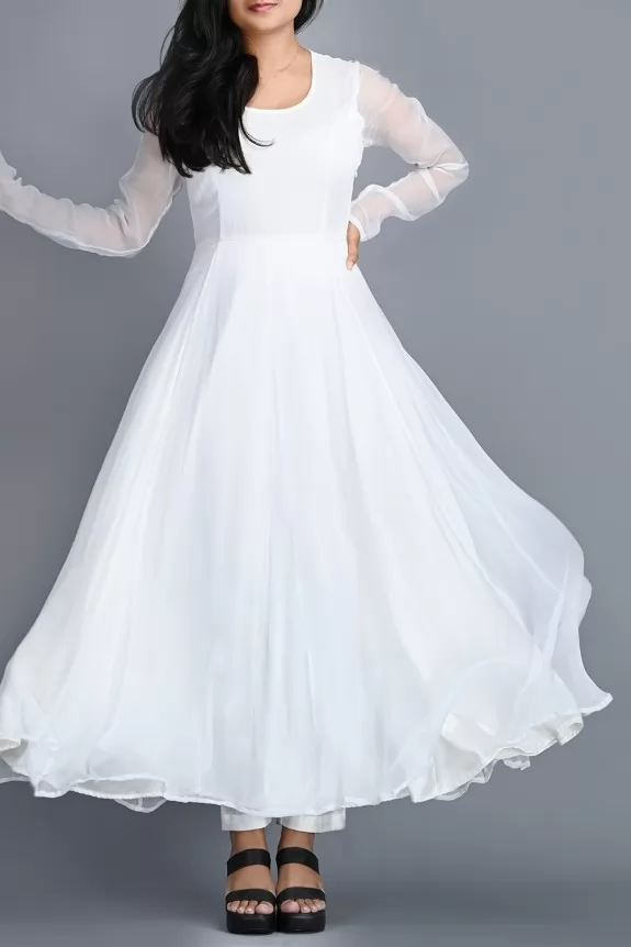 White plain on sale anarkali kurta