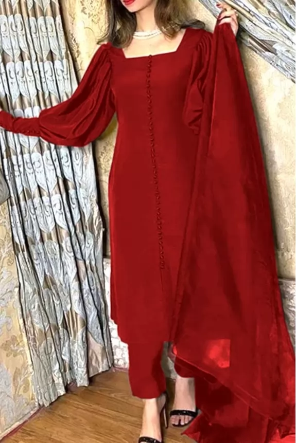 Set of 3 All time Maroon Kurta and pant with dupatta Street