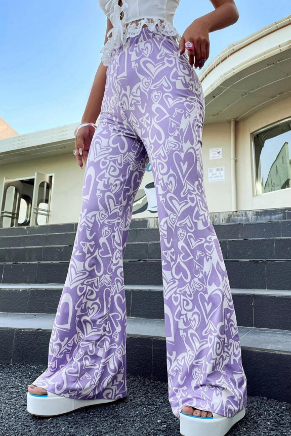 All over heart printed lavender trouser