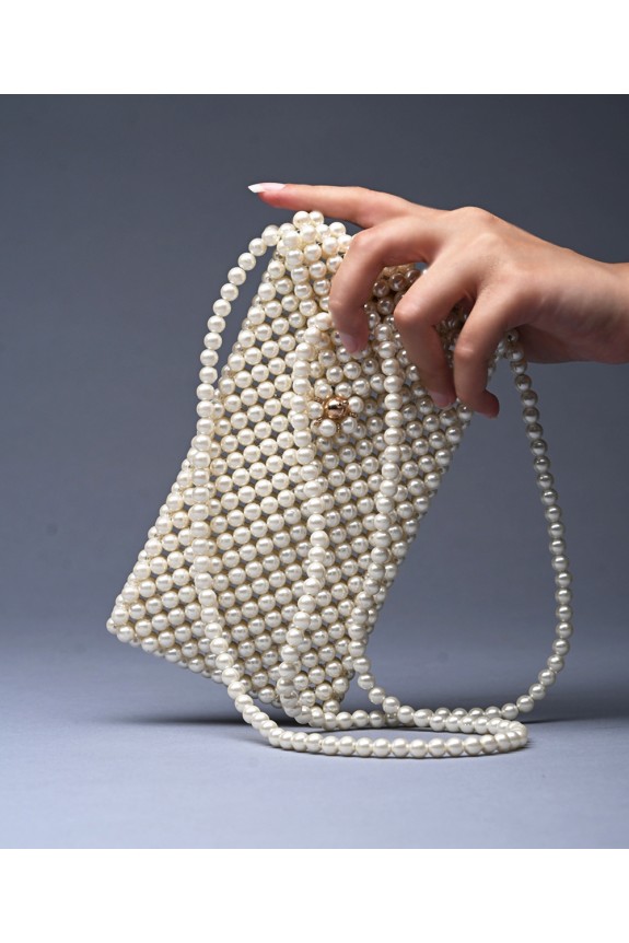 Beaded pearl mobile pouch with sling