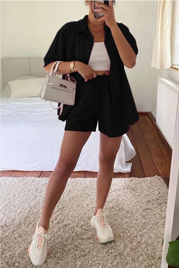 Black Oversized Shirt & Shorts With a Complementary White Top