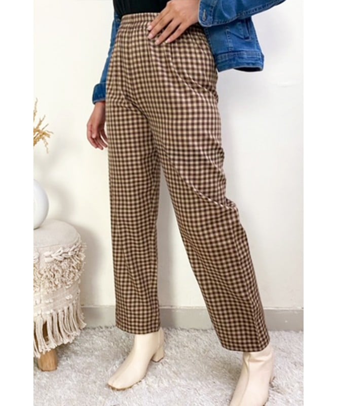 Regular Brown Checkered Trouser