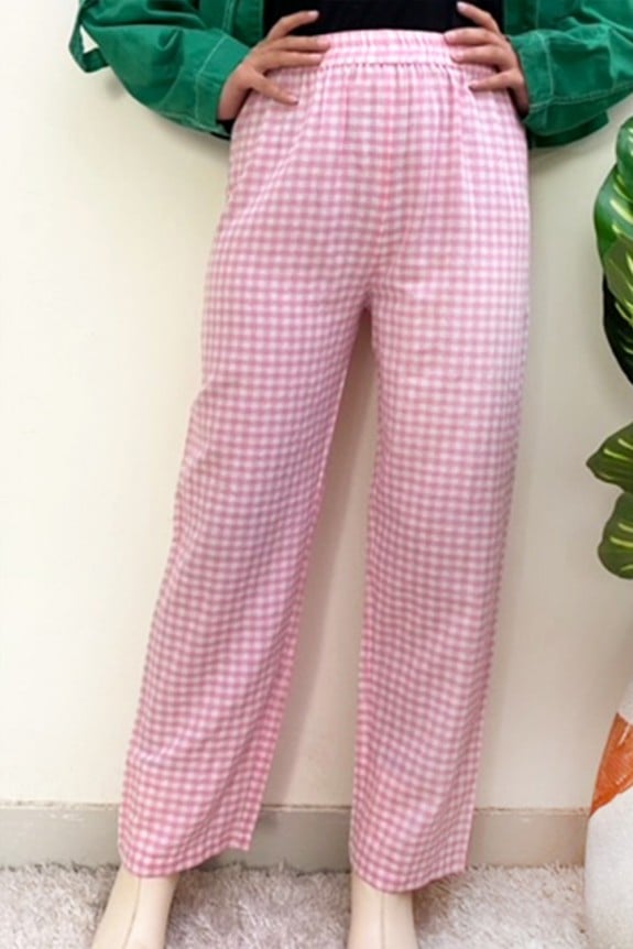 Regular Pink Checkered Trouser