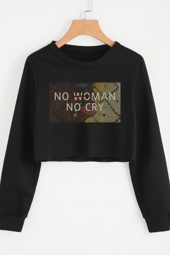 No man no cry black crop sweatshirt