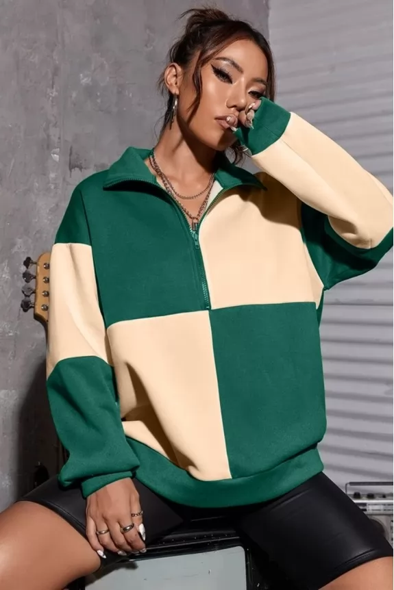 Colorblock Half Zip Drop Shoulder Sweatshirt