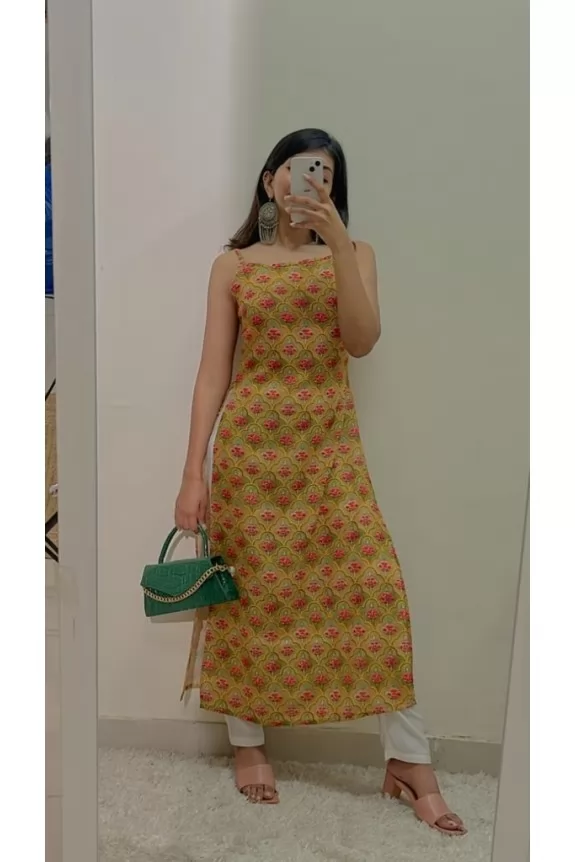 Mustard floral printed kurti with Pants Street Style Store SSS