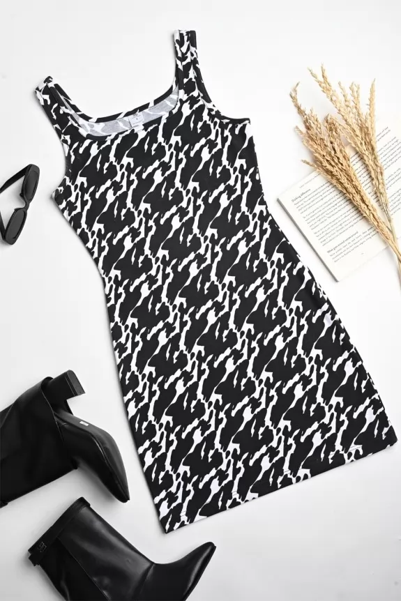 Black And White Printed Bodycon Dress