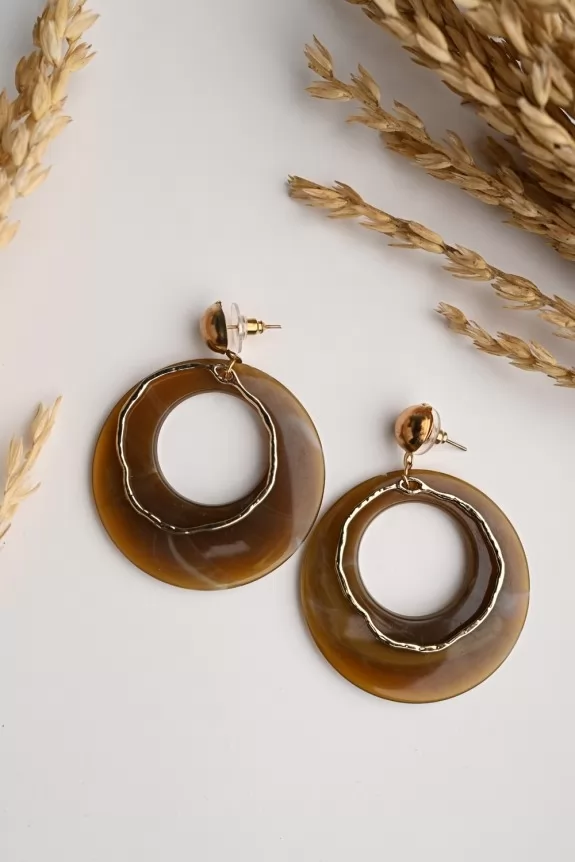 Toned & brown circular earrings