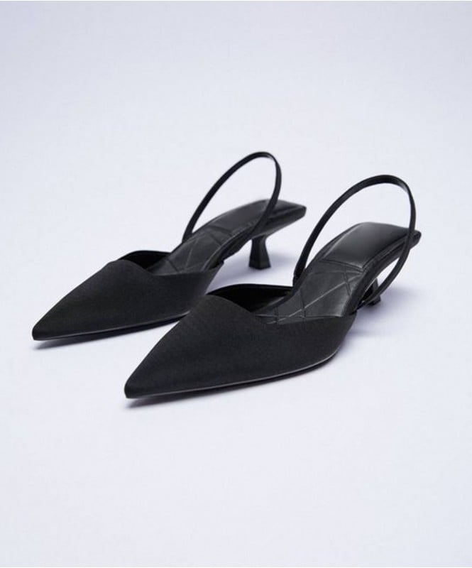 Black suede pointed mid heel 