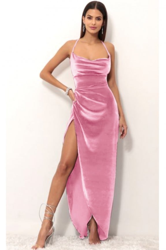 Pink Velvet Maxi Slit Dress