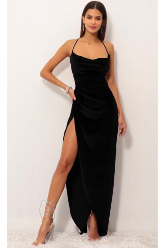 Black Velvet  Maxi Slit Dress