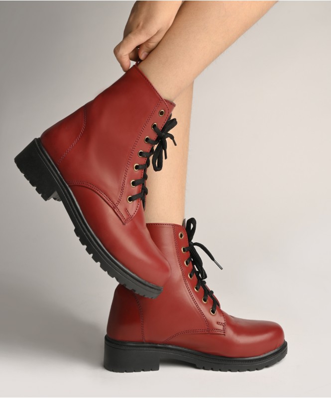 Red combat boots store